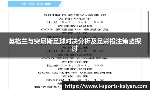 英格兰与突尼斯足球对决分析及足彩投注策略探讨
